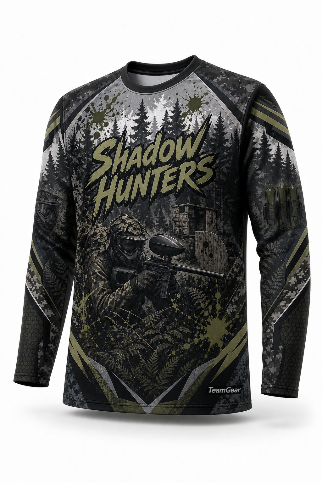 Shadow Hunters Grey Long Sleeve Paintball Jersey - front and back view