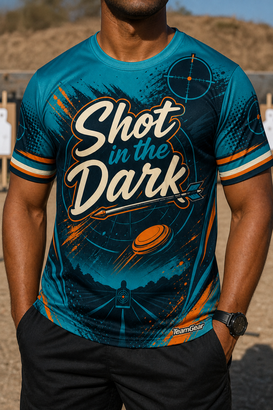 Shot in the Dark Teal Shooting Jersey — custom shooting jersey worn on model — TeamGear Canada