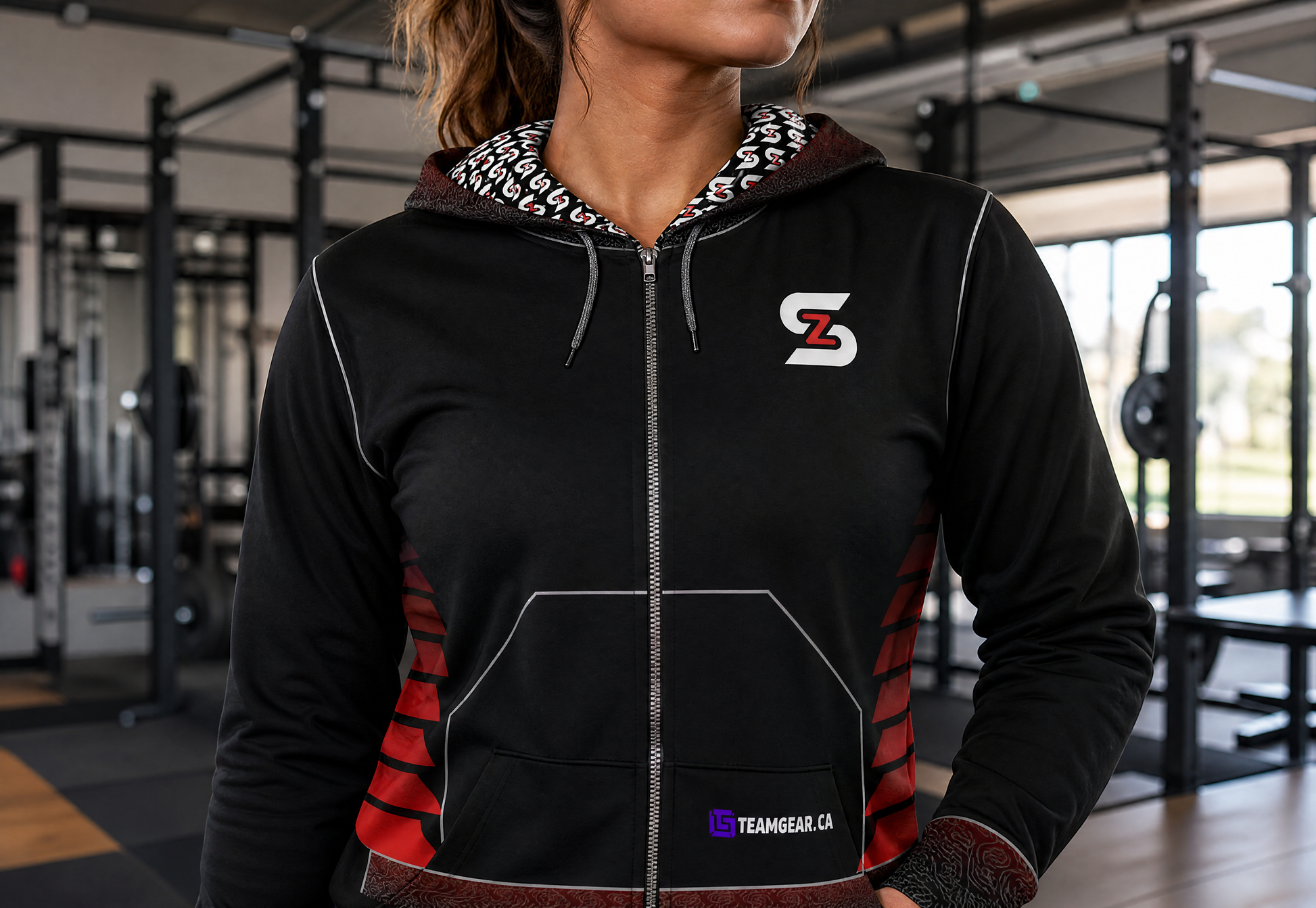 ShowZone Fully Sublimated Hoodie — custom hoodie worn on model — TeamGear Canada
