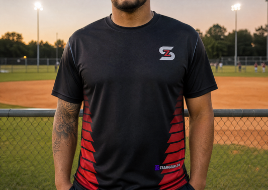 ShowZone Softball Jersey — custom softball jersey worn on model — TeamGear Canada