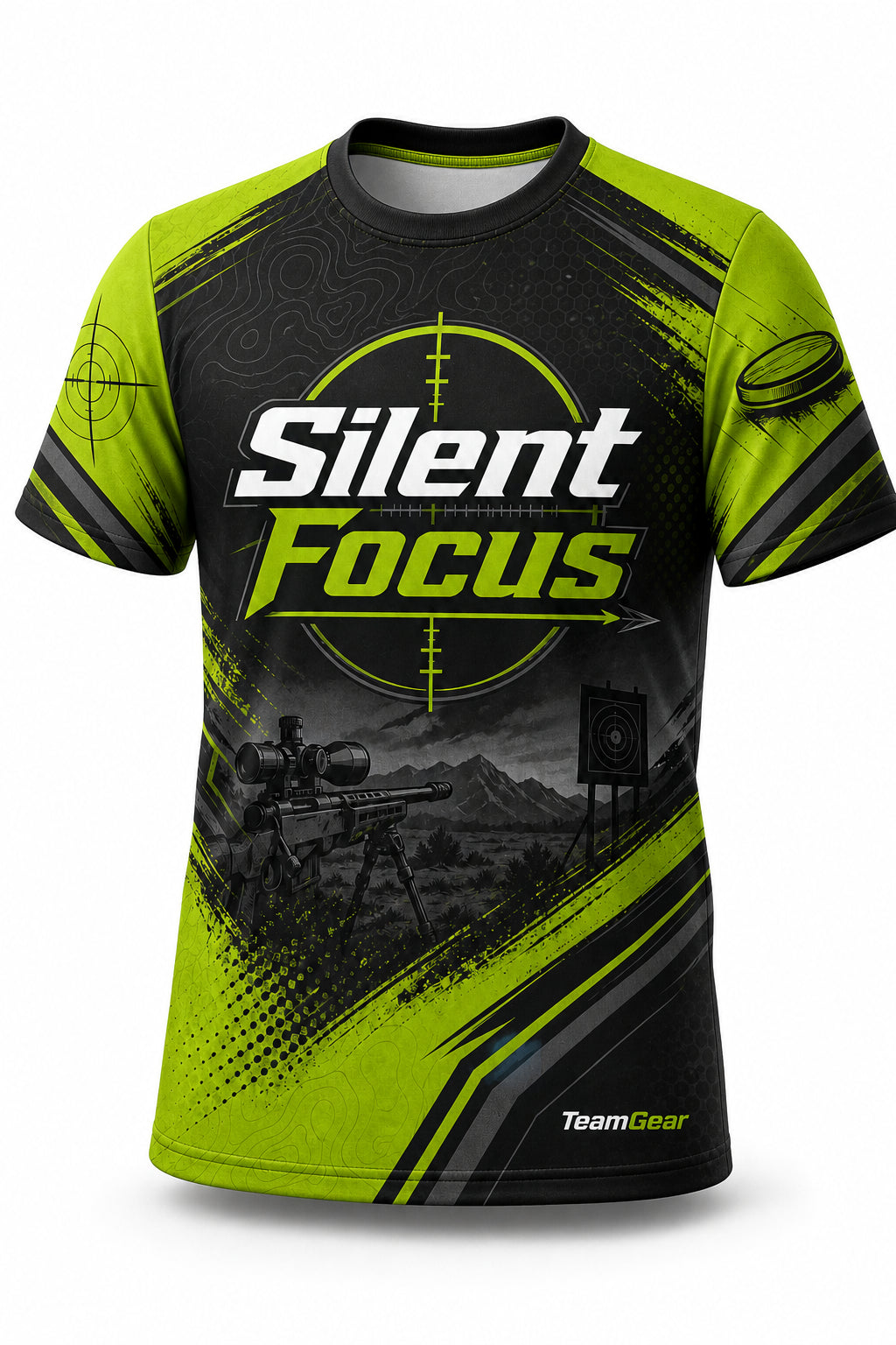 Silent Focus Lime Shooting Jersey - front and back view