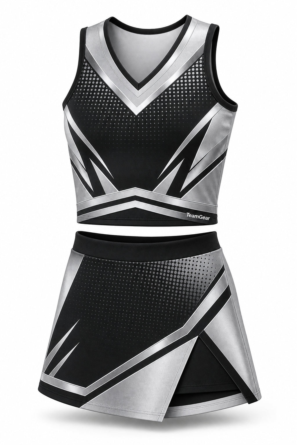 Silver and Black Cheerleading Uniform - front and back view