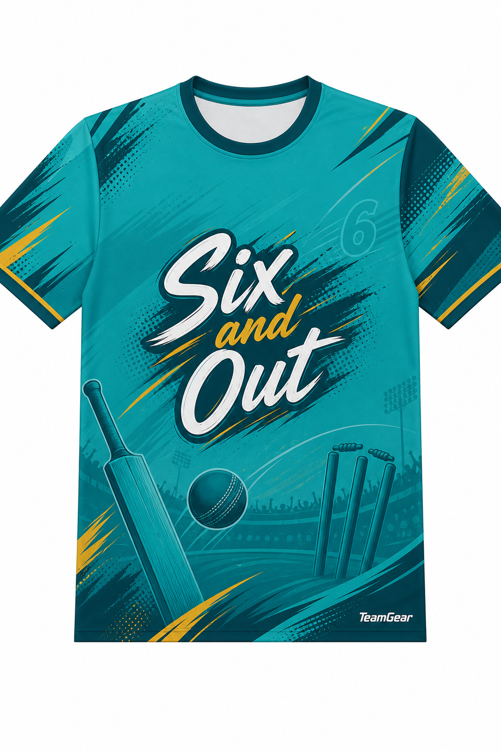 Six and Out Teal Cricket Jersey design