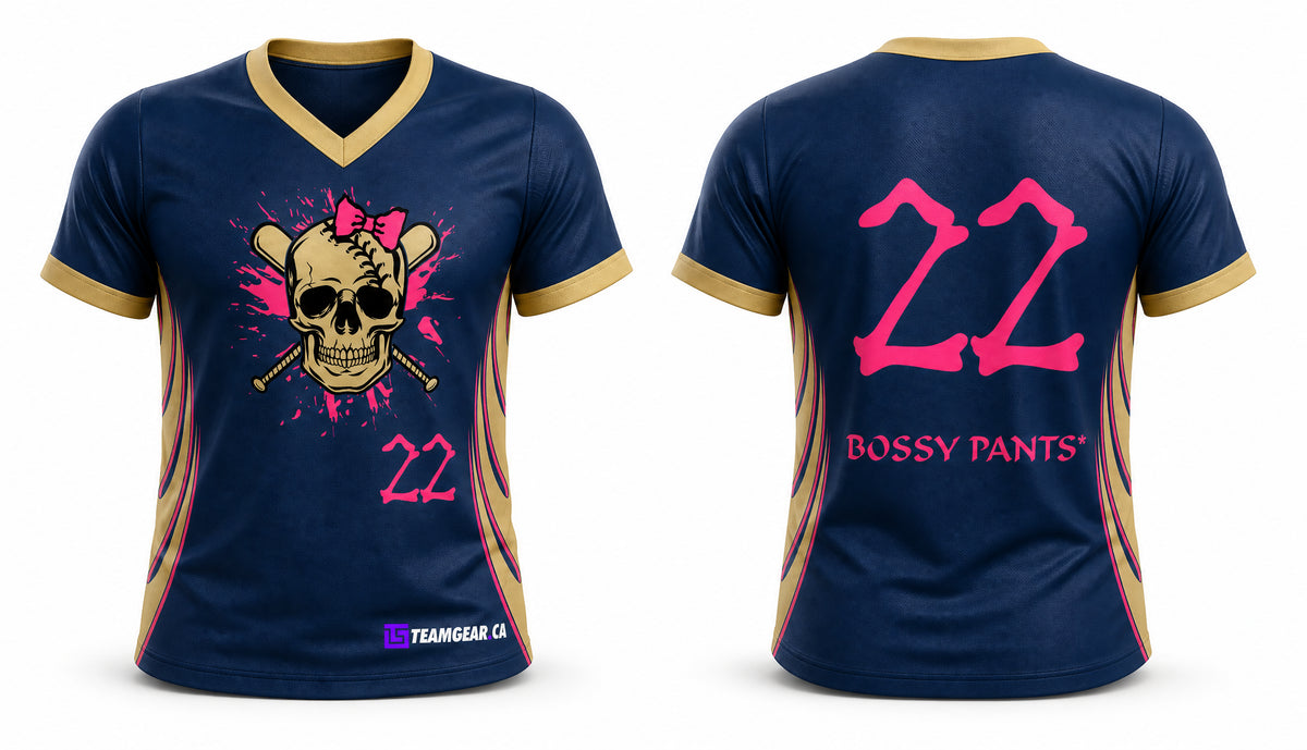 Skull and Crossbones Ladies Softball Jersey - front and back view