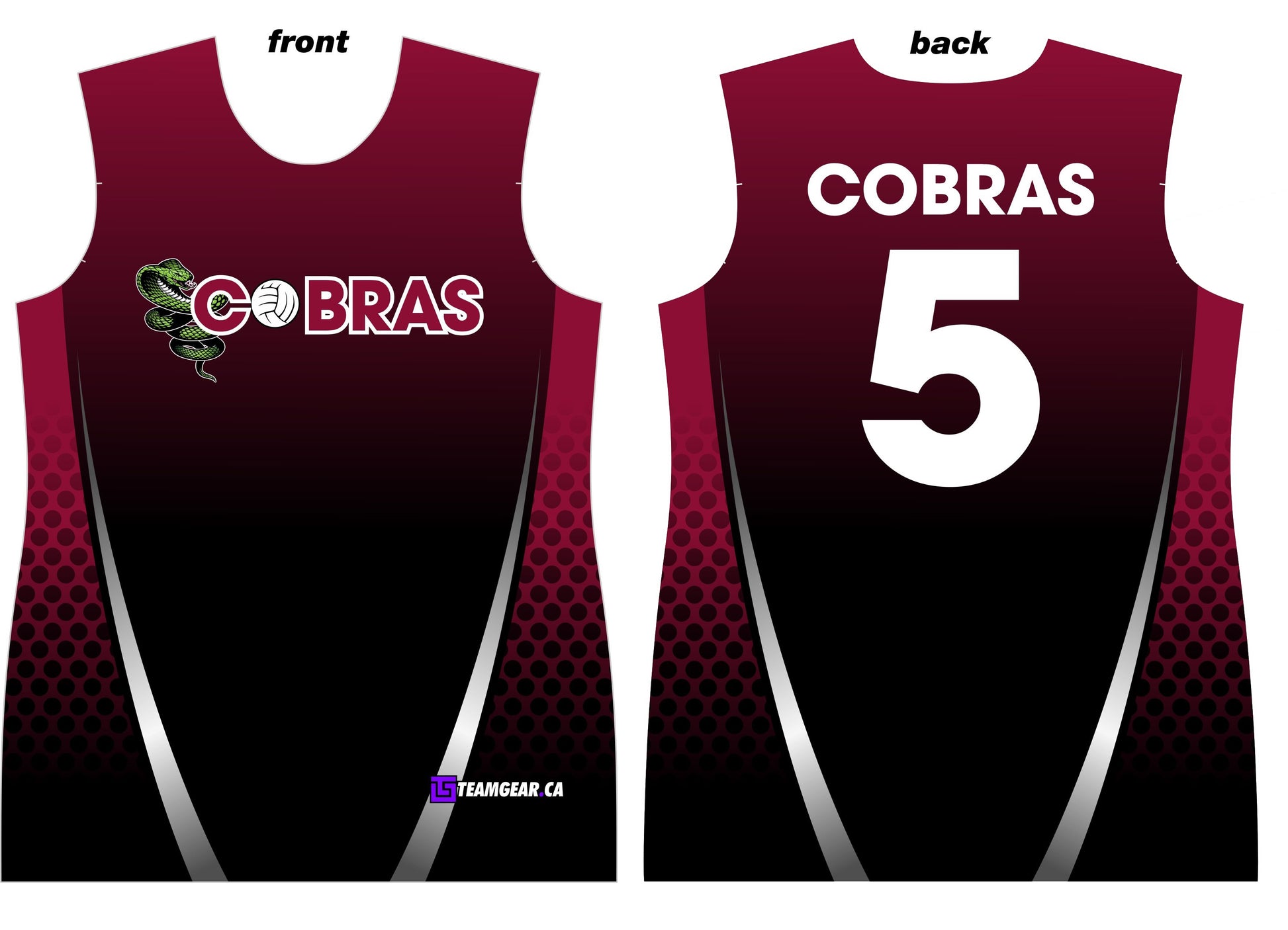 Cobras Maroon Volleyball Jersey sleeveless option