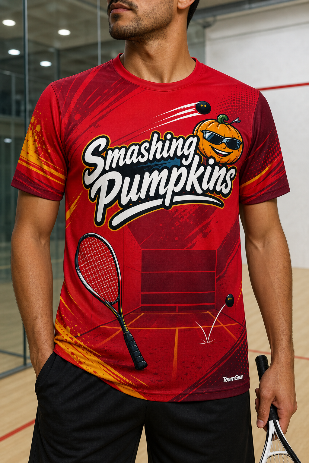 Smashing Pumpkins Crimson Squash Jersey — custom squash jersey worn on model — TeamGear Canada