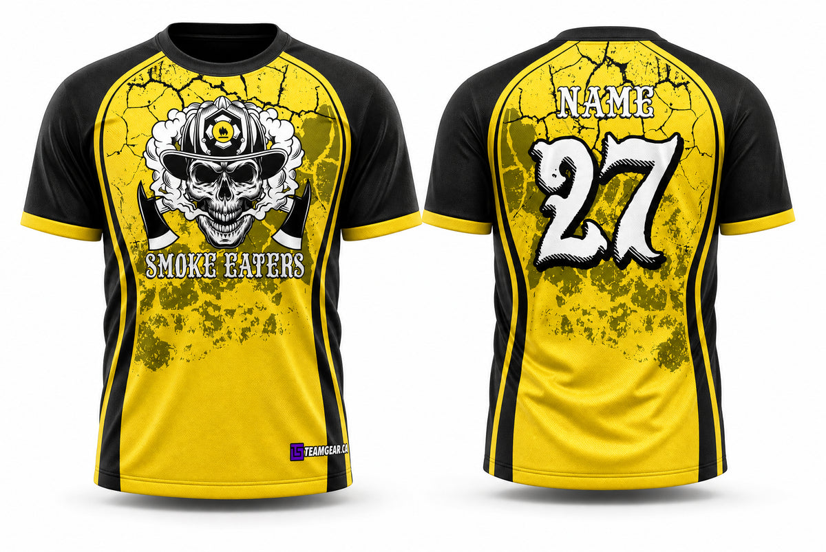 Smoke Eaters Yellow Softball Jersey - front and back view