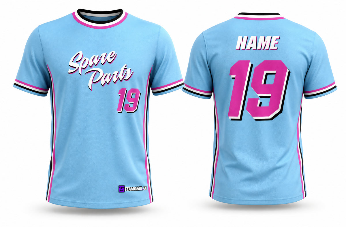 Spare Parts Blue Softball Jersey - front and back view