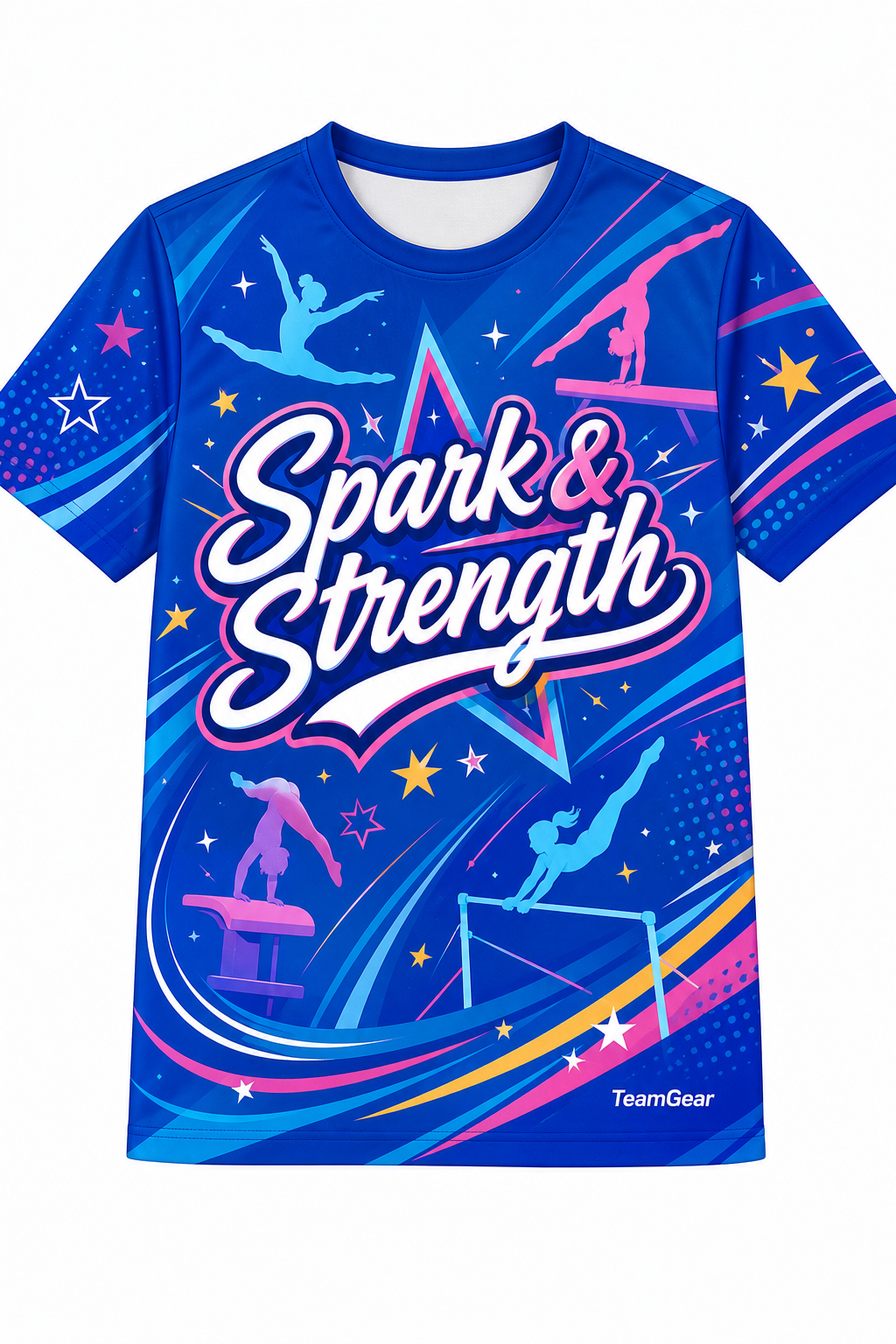 Spark & Strength Blue Gymnastics Jersey with name and number