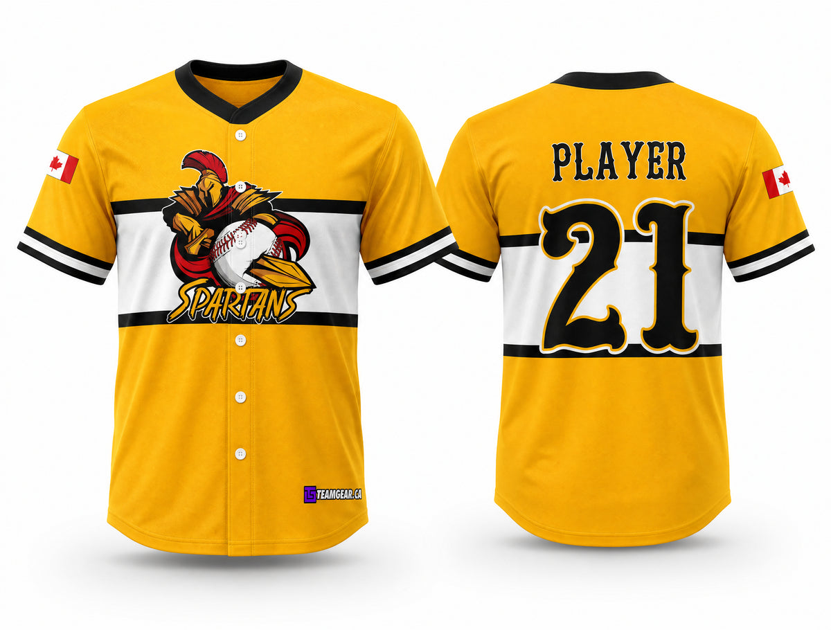 Spartans Yellow Baseball Jersey Full Button - front and back view