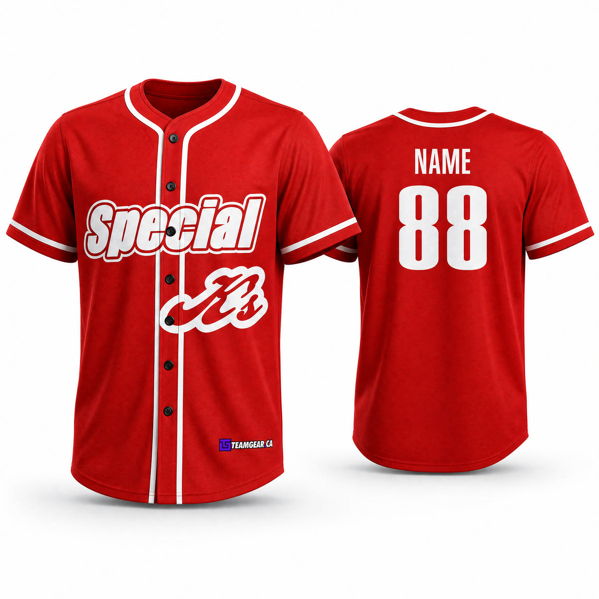 Special K's Red Baseball Jersey Full Button - front and back view