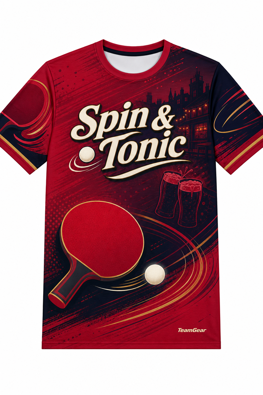 Spin & Tonic Crimson Table Tennis Jersey with name and number