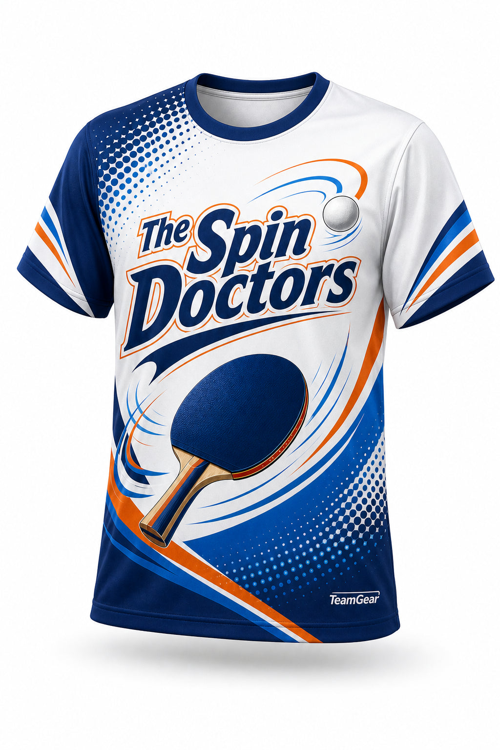 The Spin Doctors White Table Tennis Jersey - front and back view