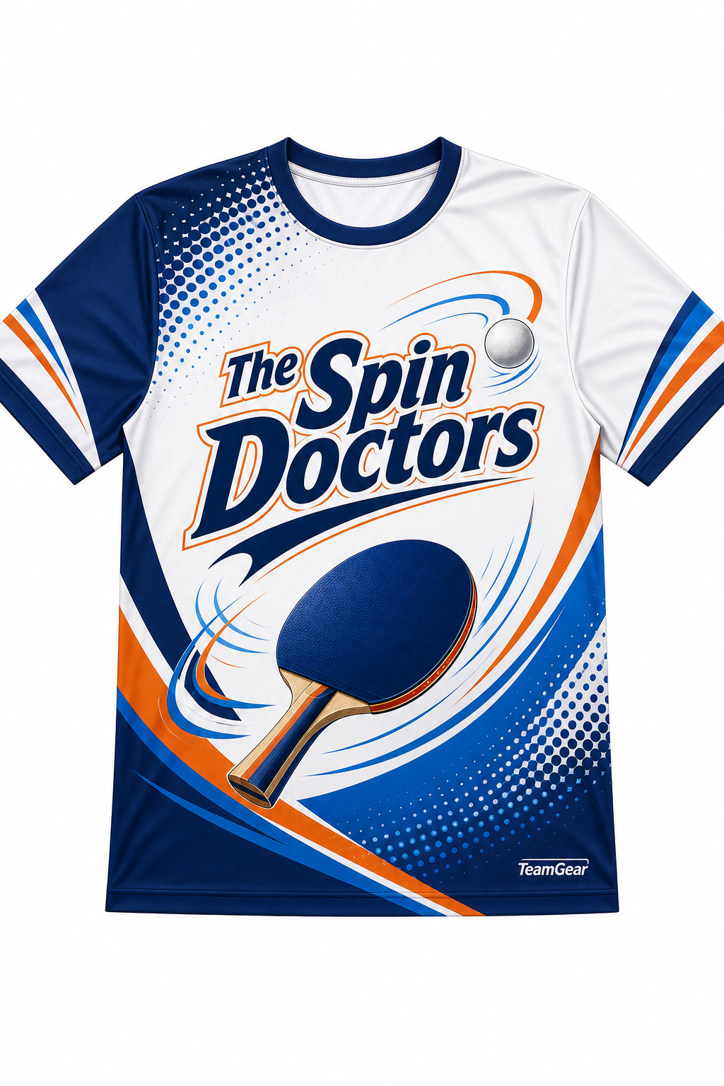 The Spin Doctors White Table Tennis Jersey with name and number