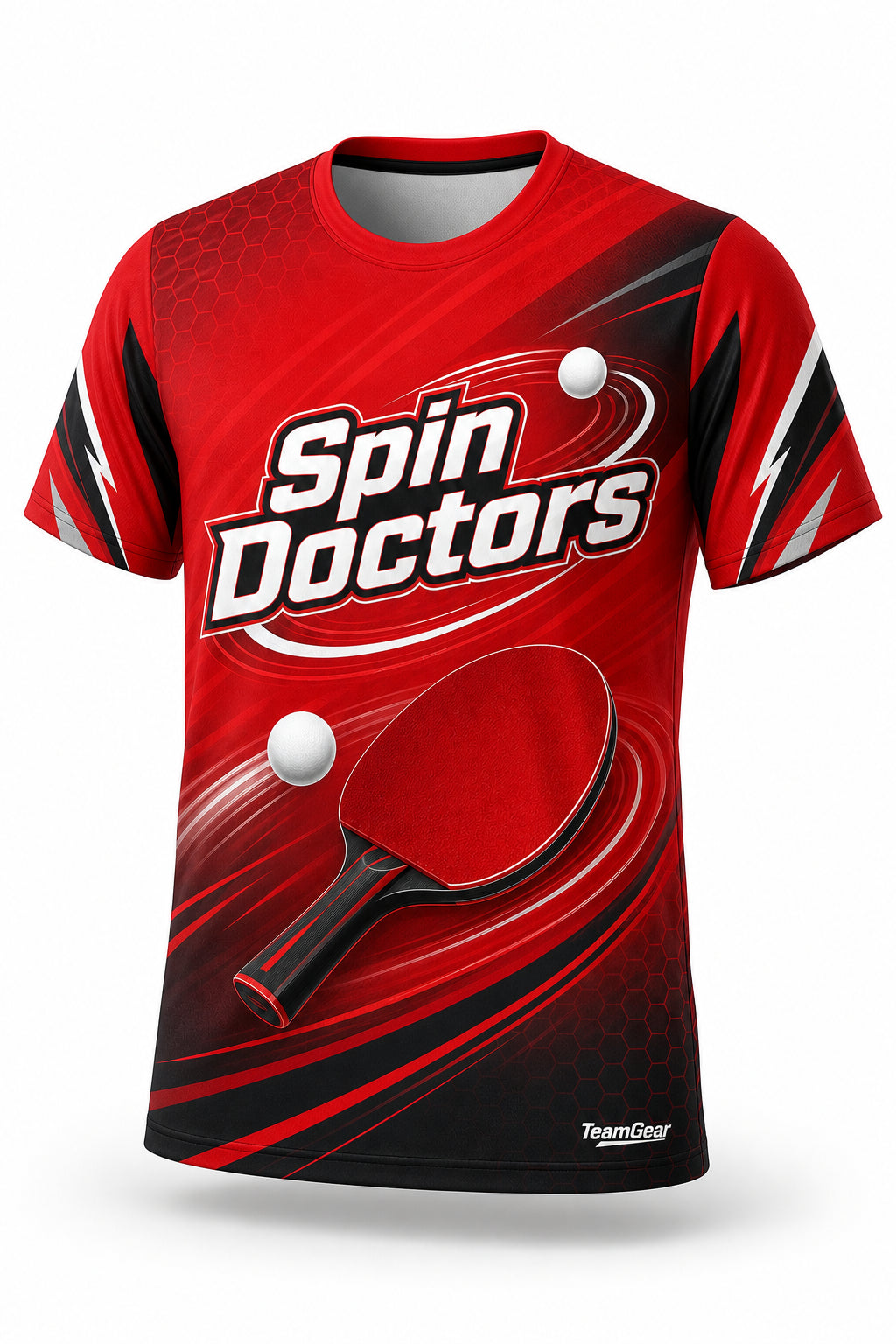 Spin Doctors Red Table Tennis Jersey - front and back view