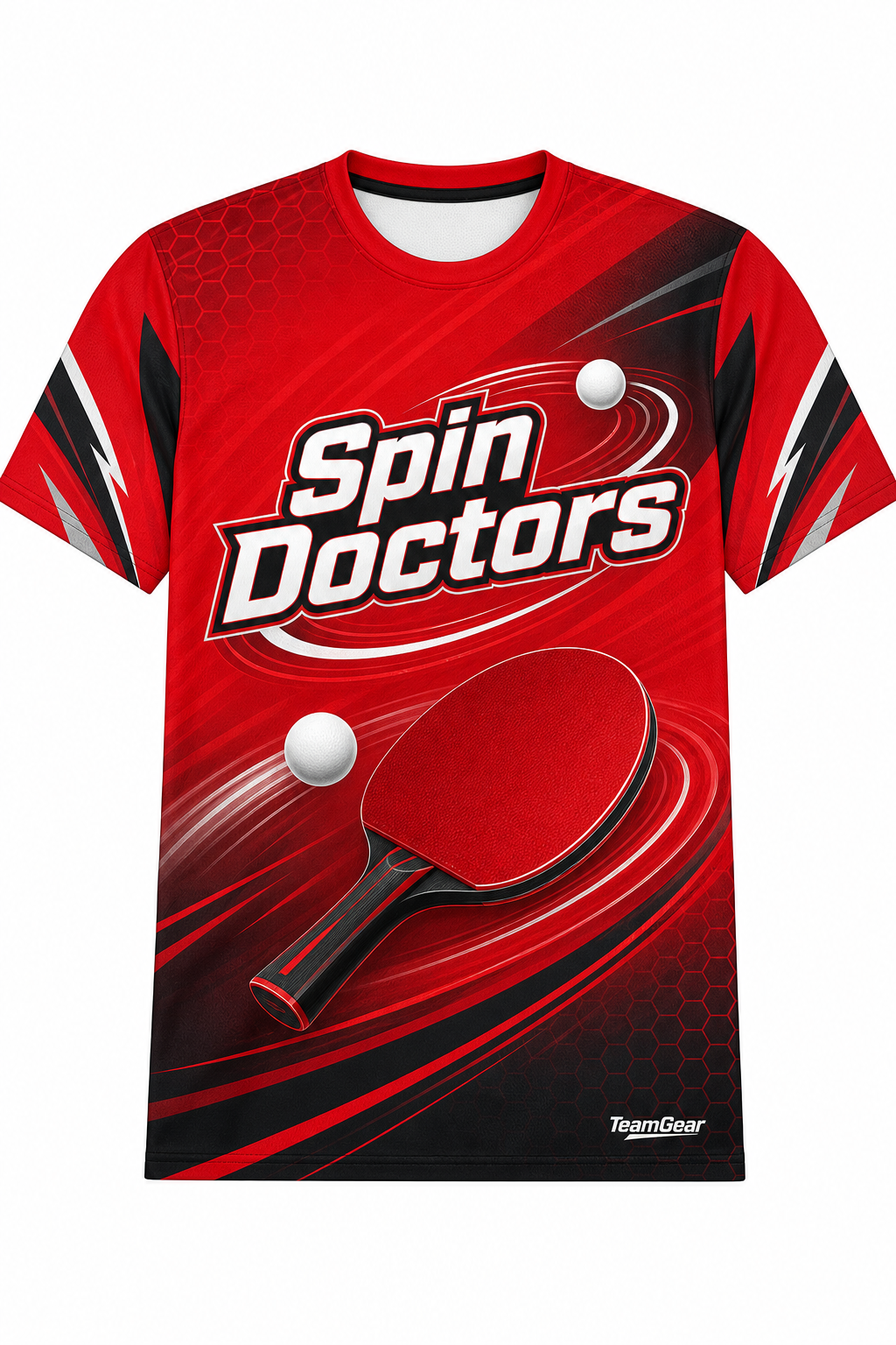 Spin Doctors Red Table Tennis Jersey with name and number