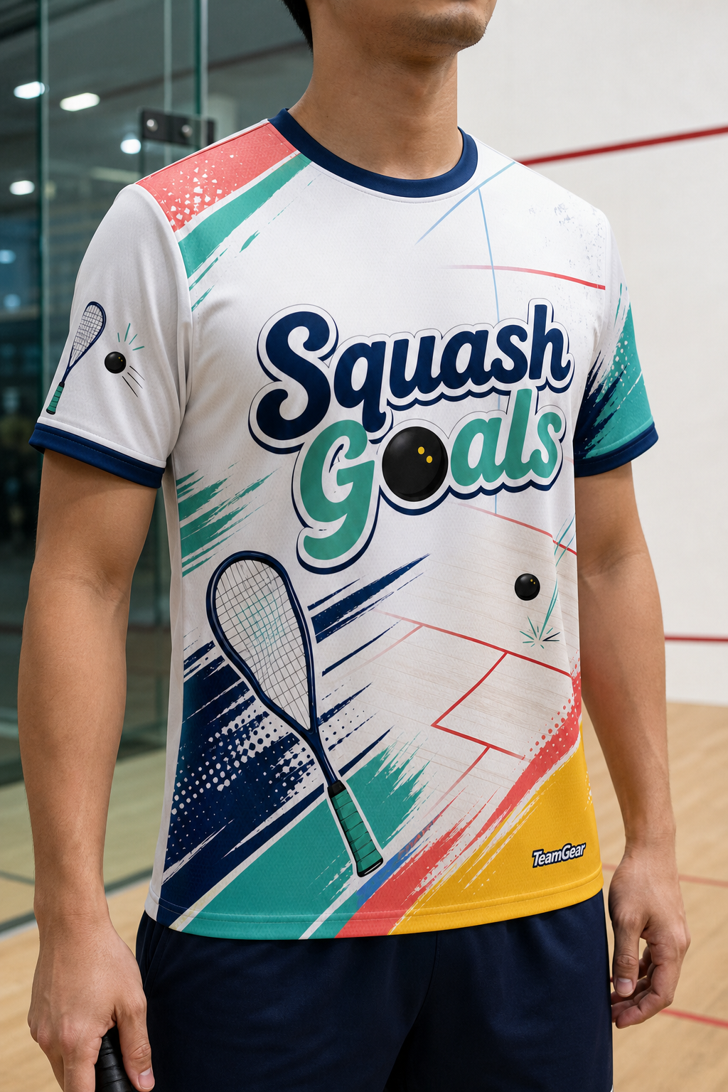 Squash Goals White Squash Jersey — custom squash jersey worn on model — TeamGear Canada