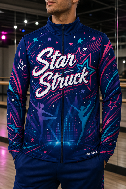 Star Struck Navy Dance Jacket — custom dance jacket worn on model — TeamGear Canada