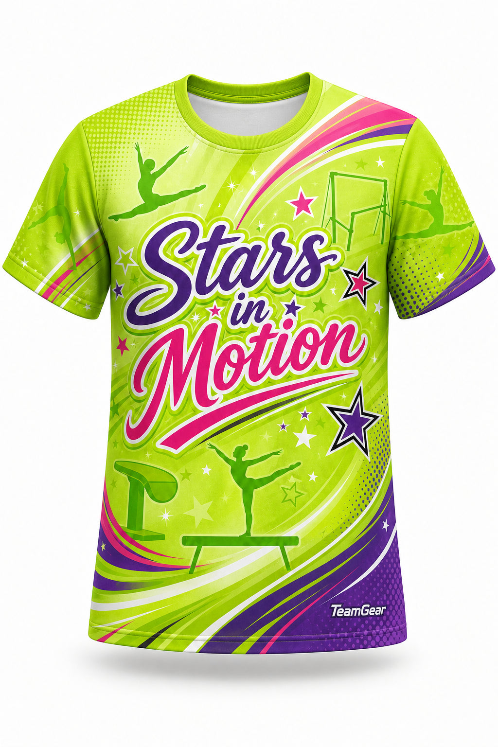 Stars in Motion Lime Gymnastics Jersey - front and back view