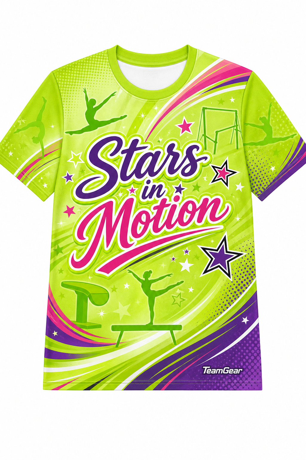 Stars in Motion Lime Gymnastics Jersey with name and number