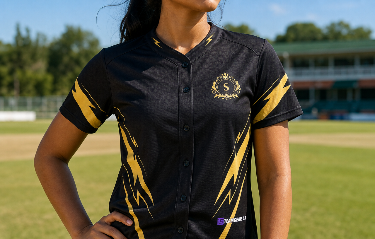 Stealthy Empire Black Cricket Jersey — custom cricket jersey worn on model — TeamGear Canada