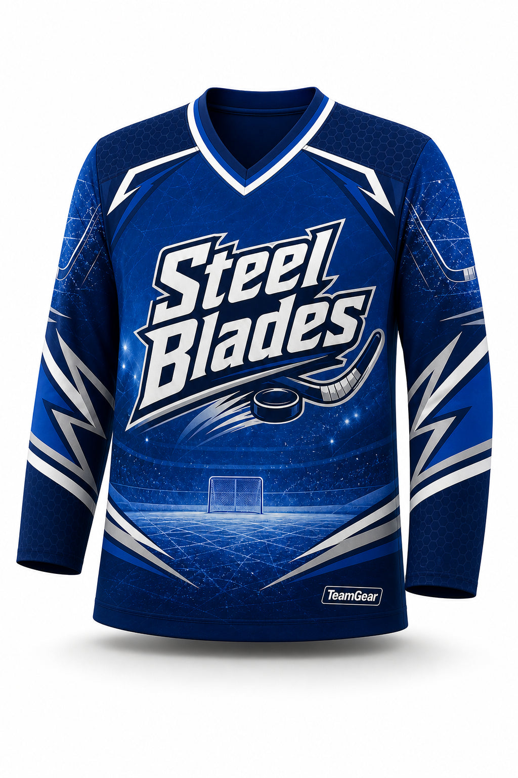 Steel Blades Blue Hockey Jersey - front and back view