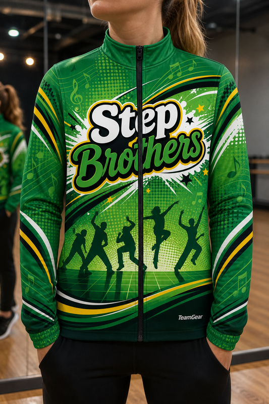 Step Brothers Green Dance Jacket — custom dance jacket worn on model — TeamGear Canada
