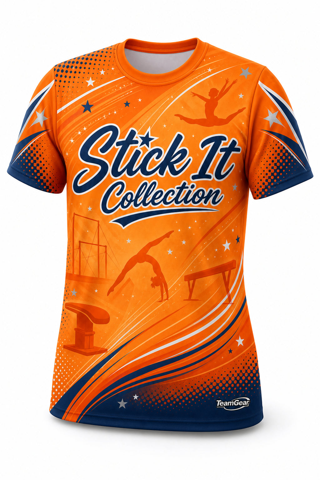 Stick It Collection Orange Gymnastics Jersey - front and back view