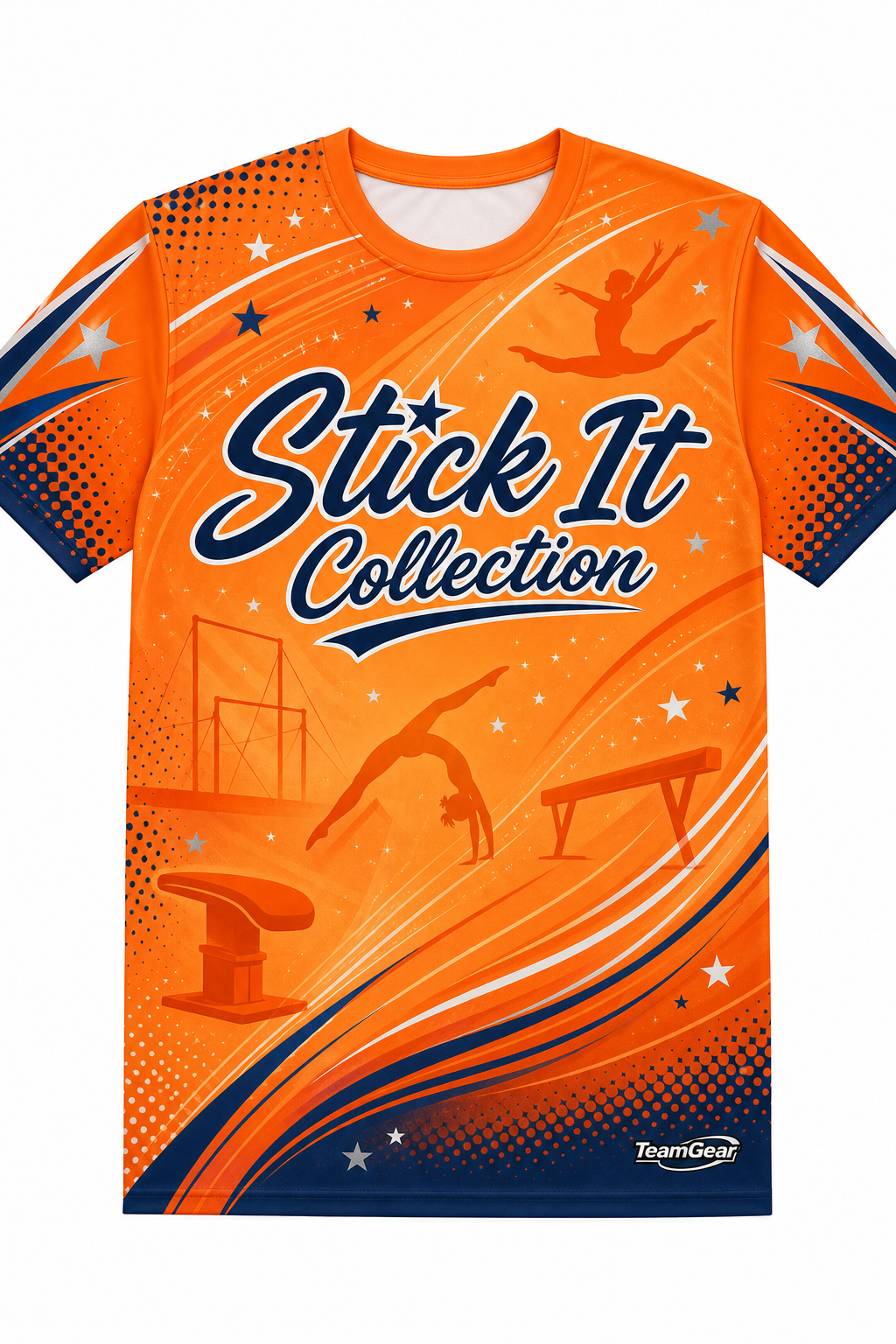 Stick It Collection Orange Gymnastics Jersey with name and number