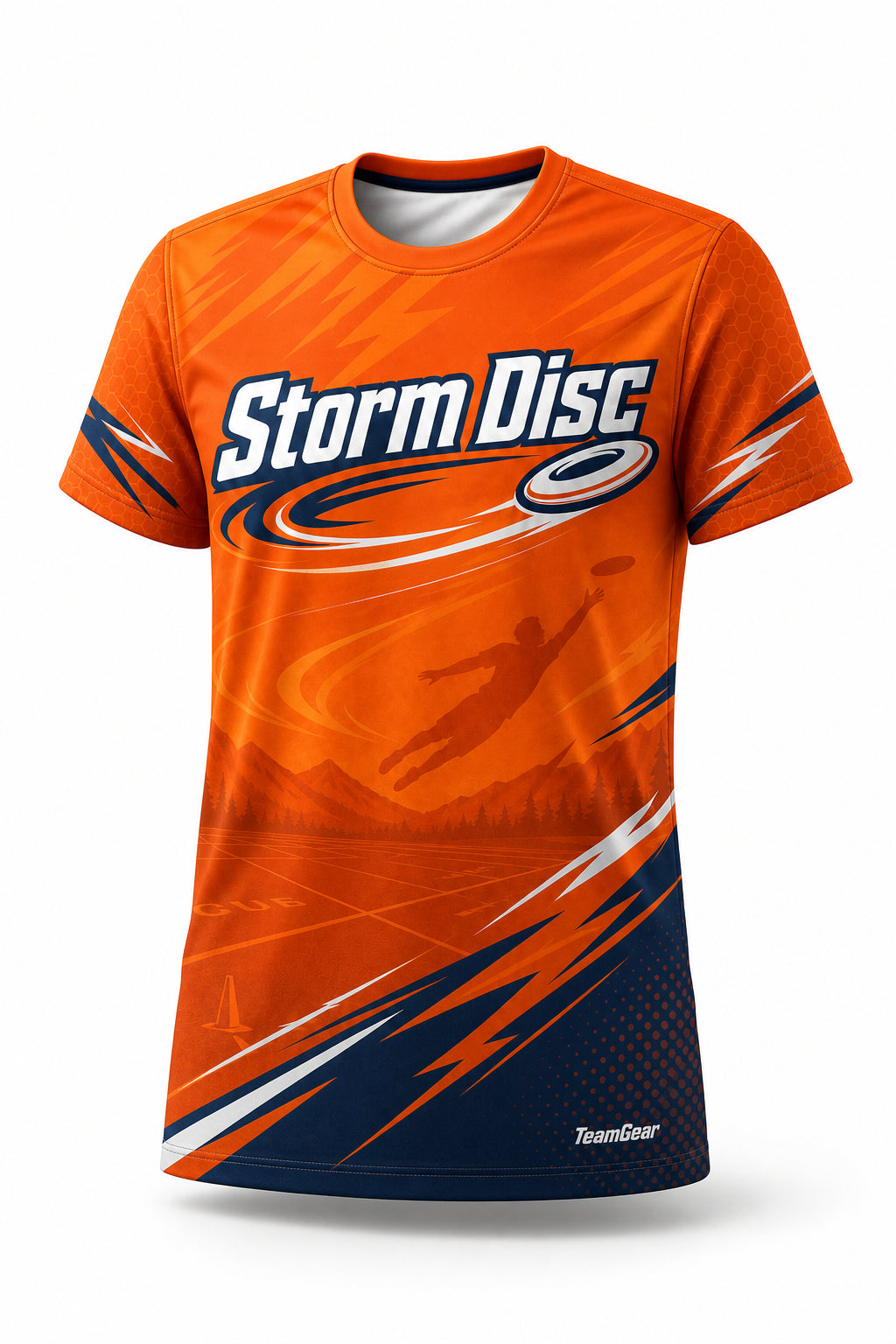 Storm Disc Orange Ultimate Frisbee Jersey - front and back view