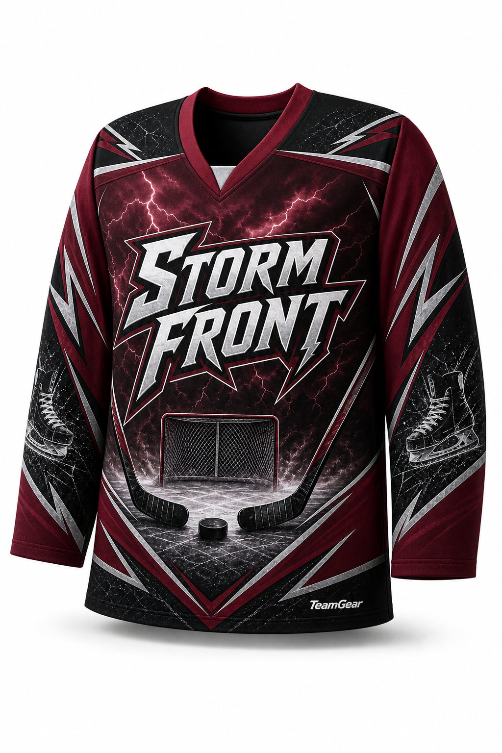 Storm Front Maroon Hockey Jersey - front and back view