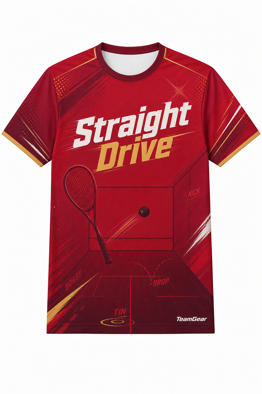 Straight Drive Crimson Squash Jersey with name and number