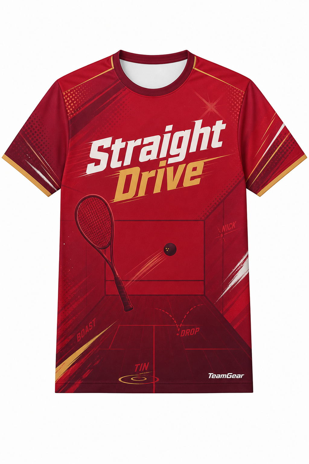 Straight Drive Crimson Squash Jersey with name and number