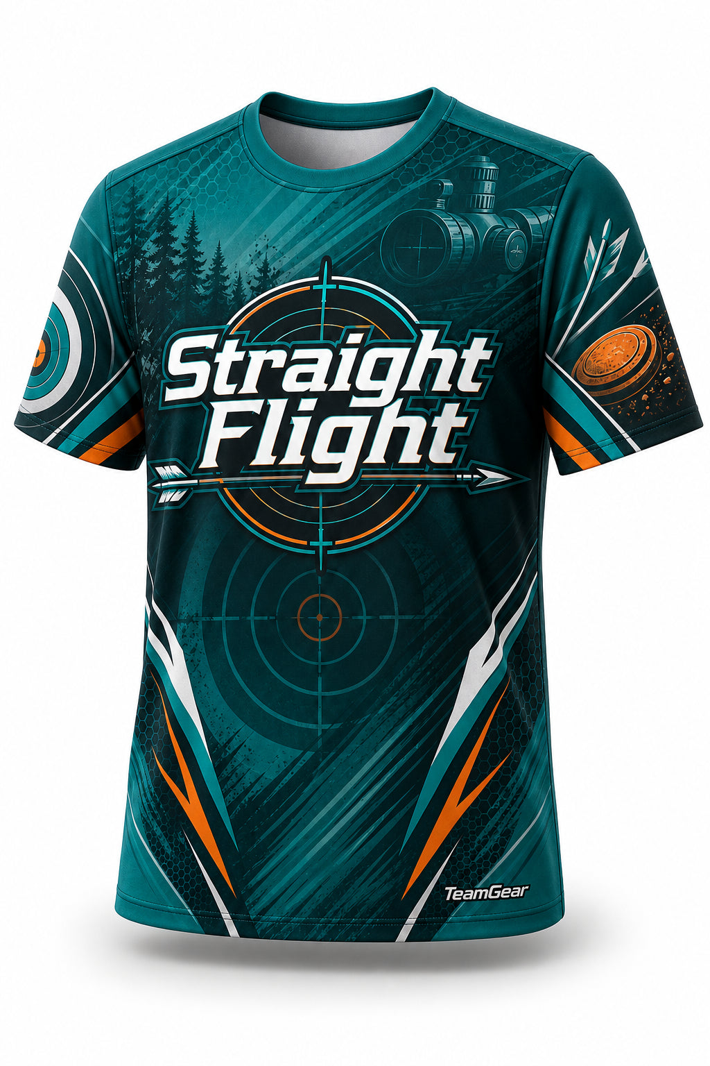 Straight Flight Teal Shooting Jersey - front and back view