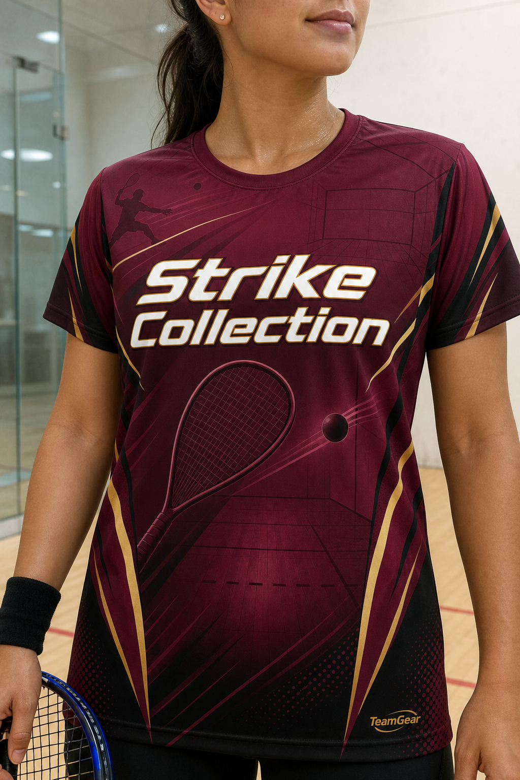 Strike Collection Maroon Racquetball Jersey — custom racquetball jersey worn on model — TeamGear Canada