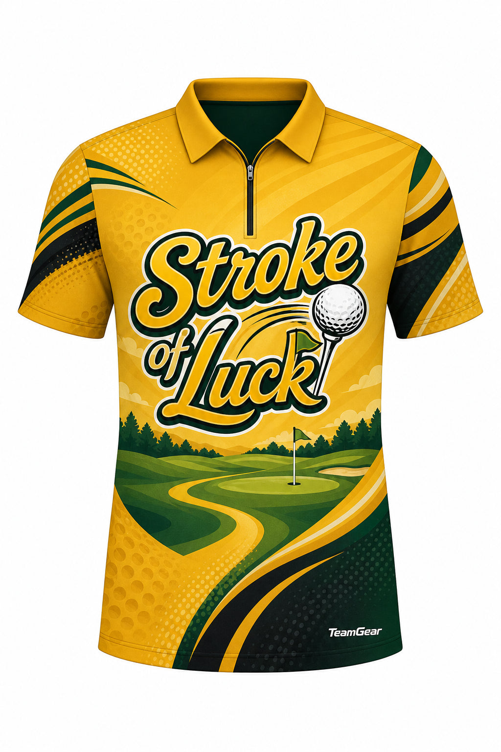 Stroke of Luck Gold Golf Polo design