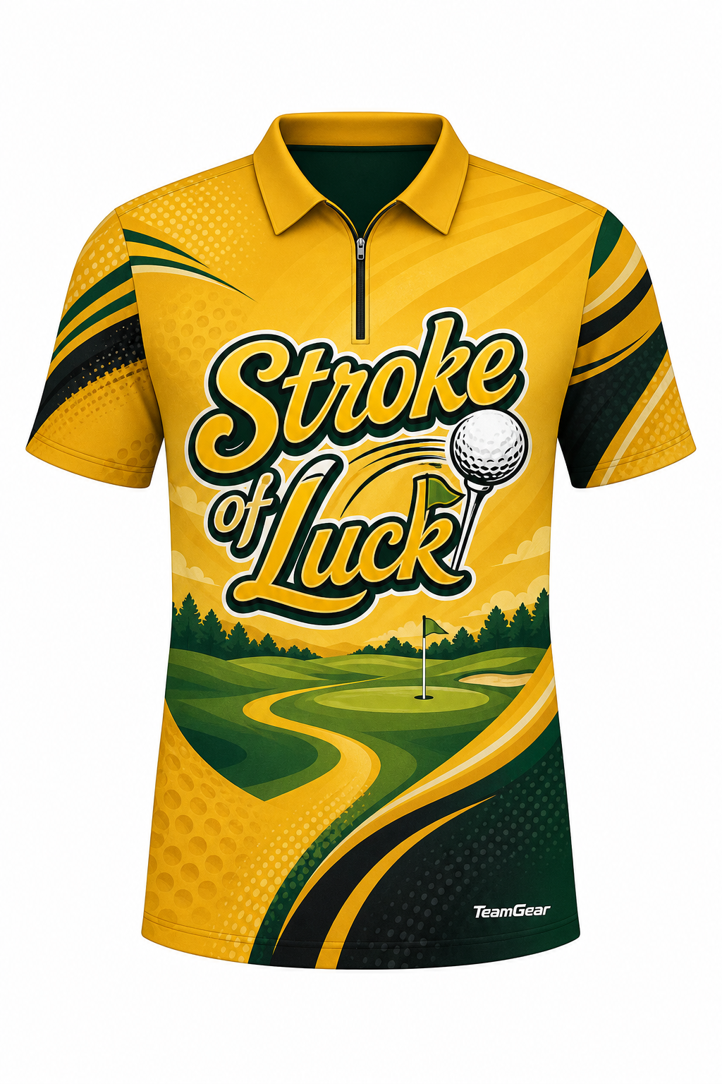 Stroke of Luck Gold Golf Polo design