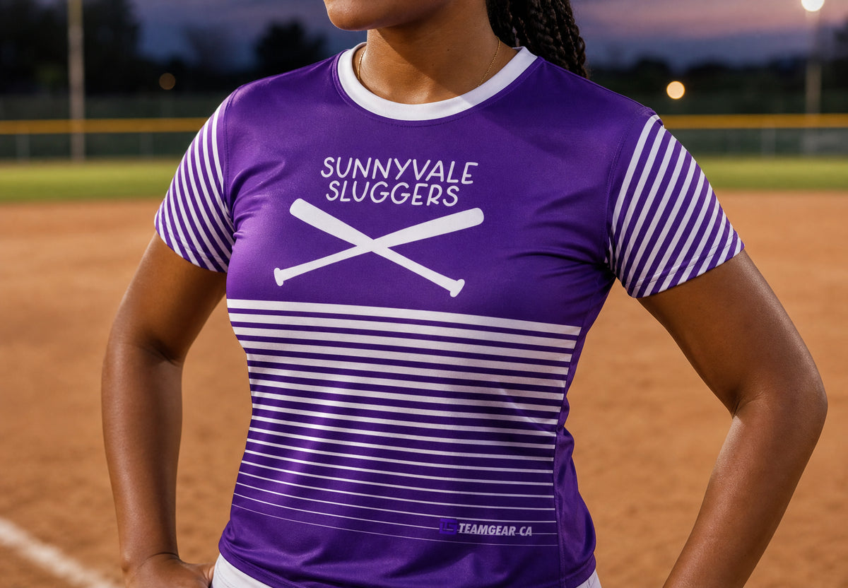 Sunnyvale Sluggers Softball Jersey — custom softball jersey worn on model — TeamGear Canada