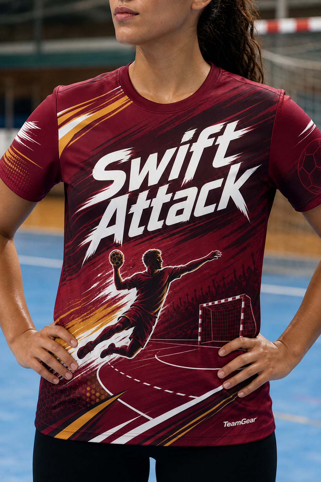 Swift Attack Maroon Handball Jersey — custom handball jersey worn on model — TeamGear Canada