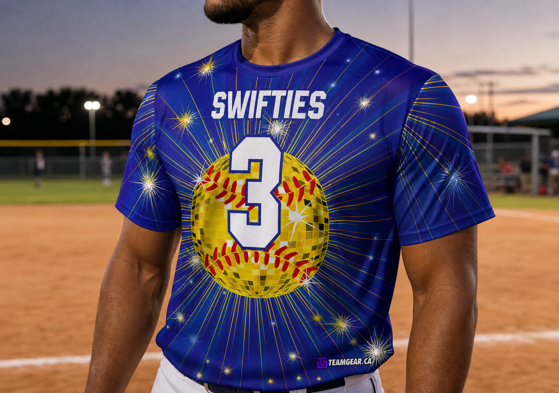 Disco Ball Softball Jersey — custom softball jersey worn on model — TeamGear Canada