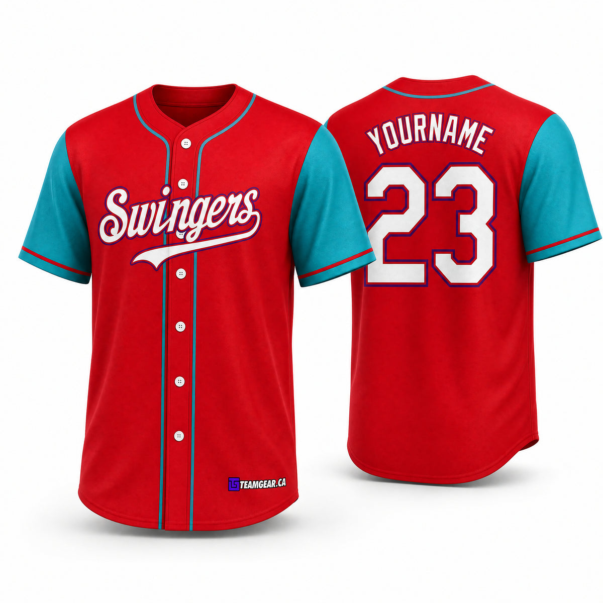 Swingers Red Baseball Jersey Full Button - front and back view
