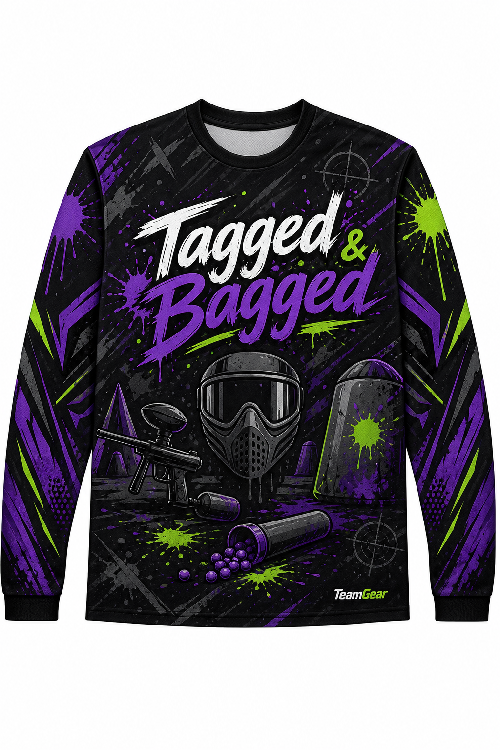 Tagged & Bagged Black Long Sleeve Paintball Jersey design