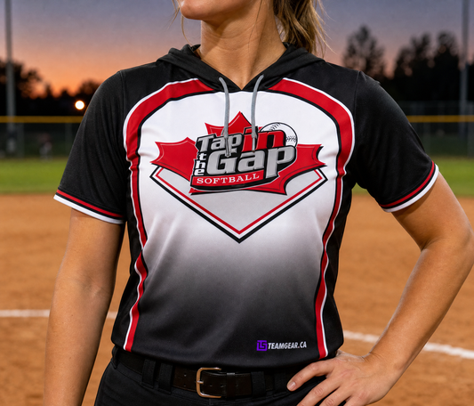 Tap in the Gap Black Softball Hoodie — custom softball hoodie worn on model — TeamGear Canada