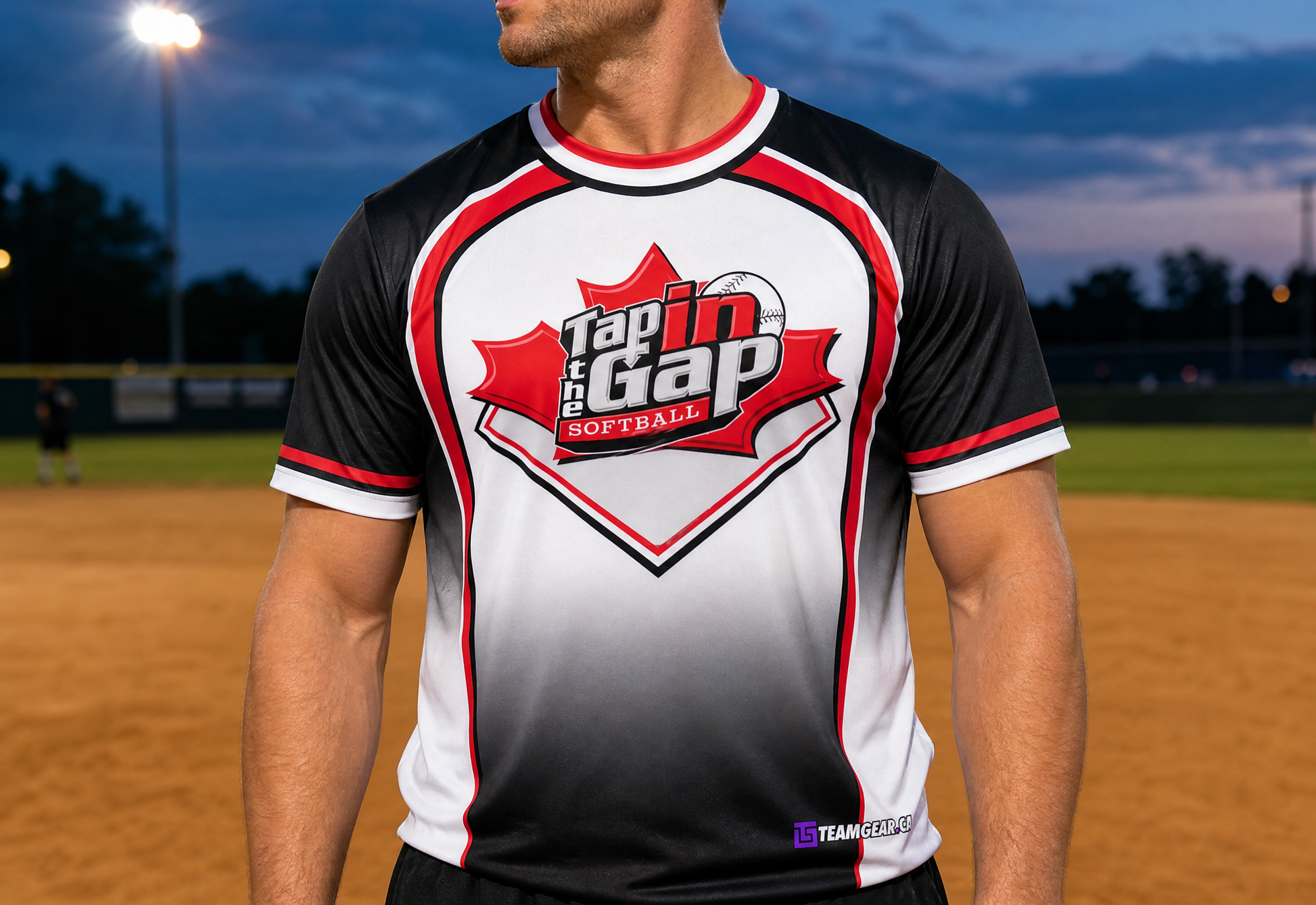 Tap in the Gap Black Softball Jersey — custom softball jersey worn on model — TeamGear Canada