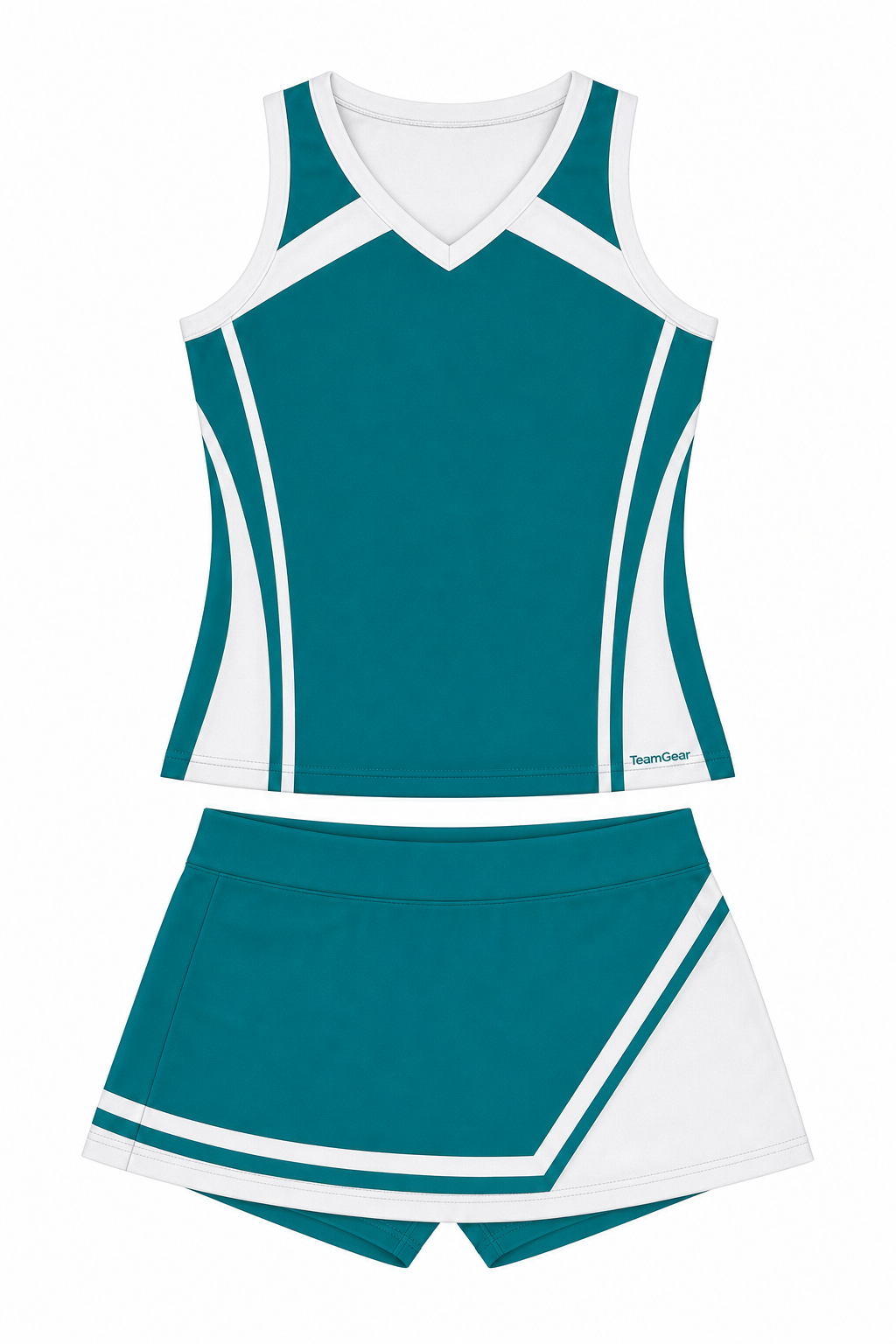 Teal and White Cheerleading Uniform design