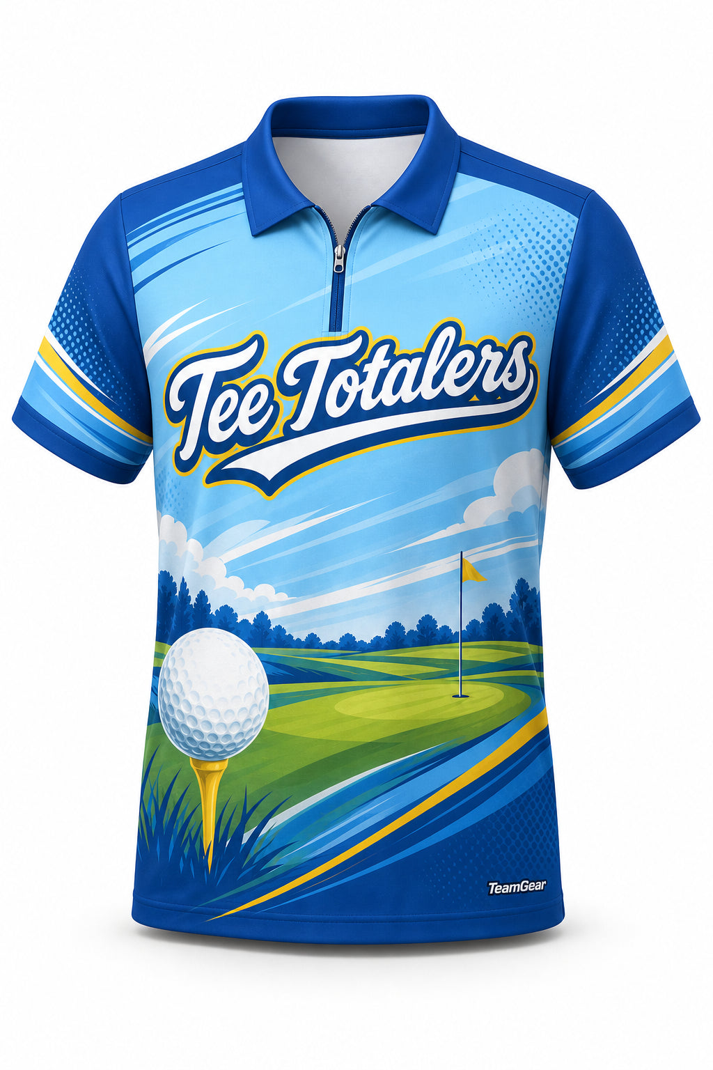 Tee Totalers Blue Golf Polo - front and back view
