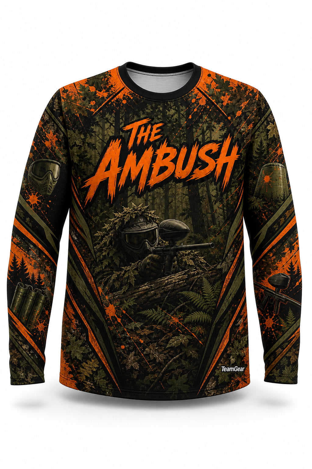 The Ambush Orange Long Sleeve Paintball Jersey - front and back view