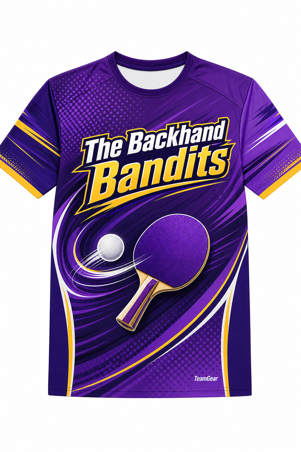 The Backhand Bandits Purple Table Tennis Jersey with name and number