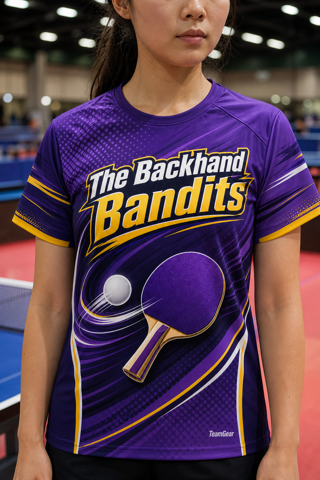 The Backhand Bandits Purple Table Tennis Jersey — custom table tennis jersey worn on model — TeamGear Canada