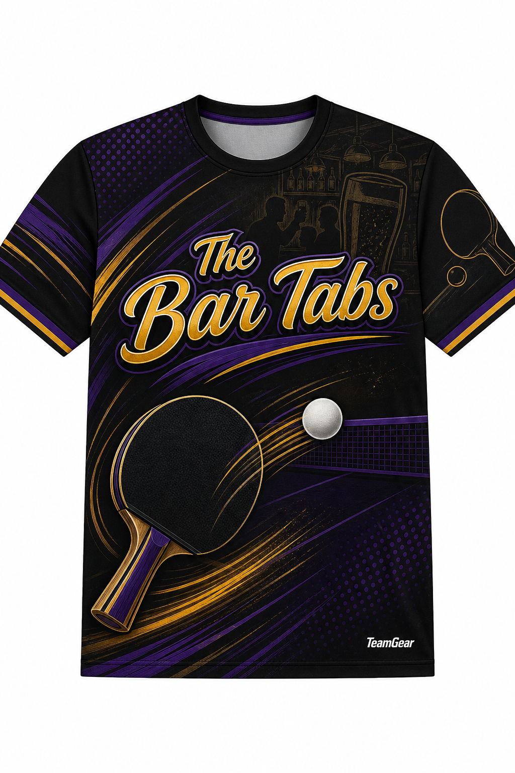 The Bar Tabs Black Table Tennis Jersey with name and number